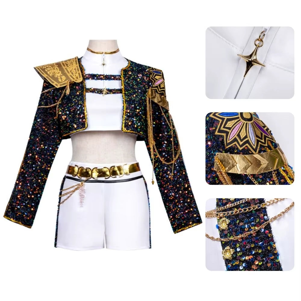 Kids Girls Kpop Demon Hunters Rumi Zoey Mira Cosplay Fantasia Costume for Child Idol Roleplay Outfits Halloween Carnival Suit