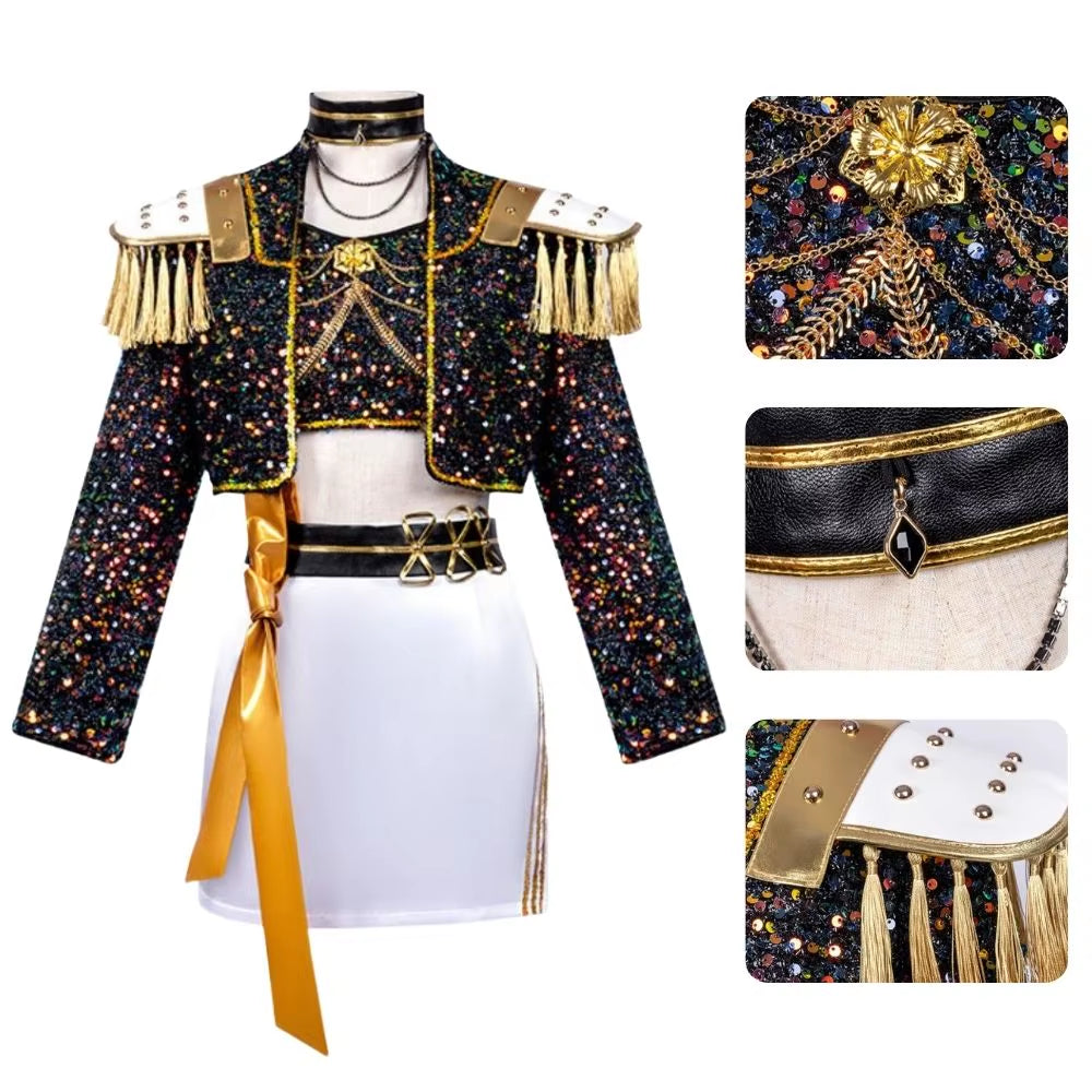 Kids Girls Kpop Demon Hunters Rumi Zoey Mira Cosplay Fantasia Costume for Child Idol Roleplay Outfits Halloween Carnival Suit