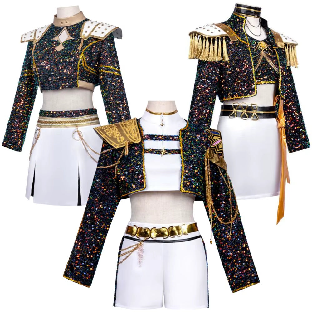 Kids Girls Kpop Demon Hunters Rumi Zoey Mira Cosplay Fantasia Costume for Child Idol Roleplay Outfits Halloween Carnival Suit